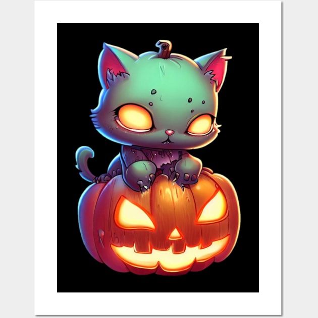 Zombie Cats - Pumpkin Head Wall Art by CAutumnTrapp